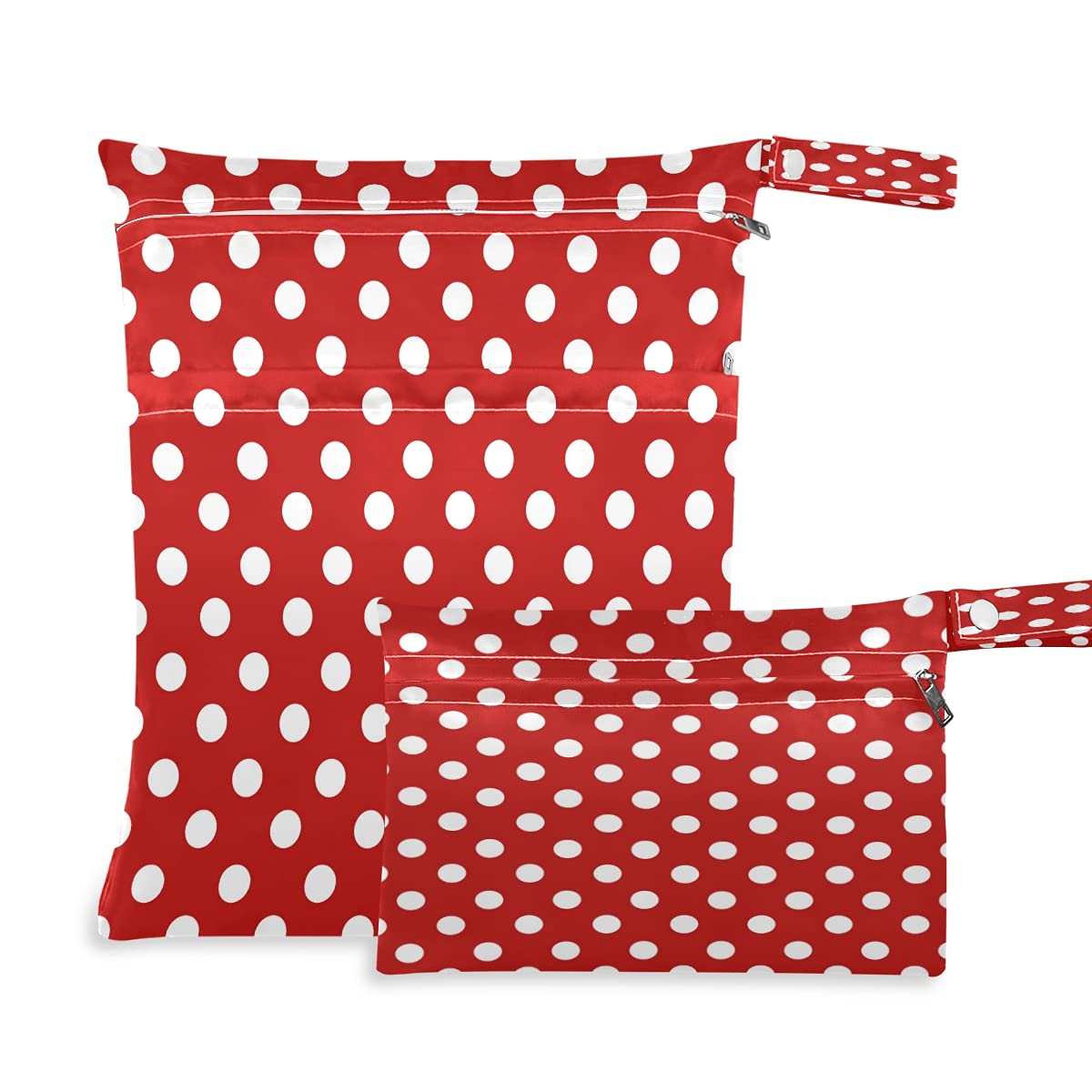 Waterproof Wet Dry Bags for Diapers - Polka Dot Red Washable Hanging Organizer Pouch with Pocket | Perfect for Travel, Camping, Beach, Gym & Swim Essentials Storage
