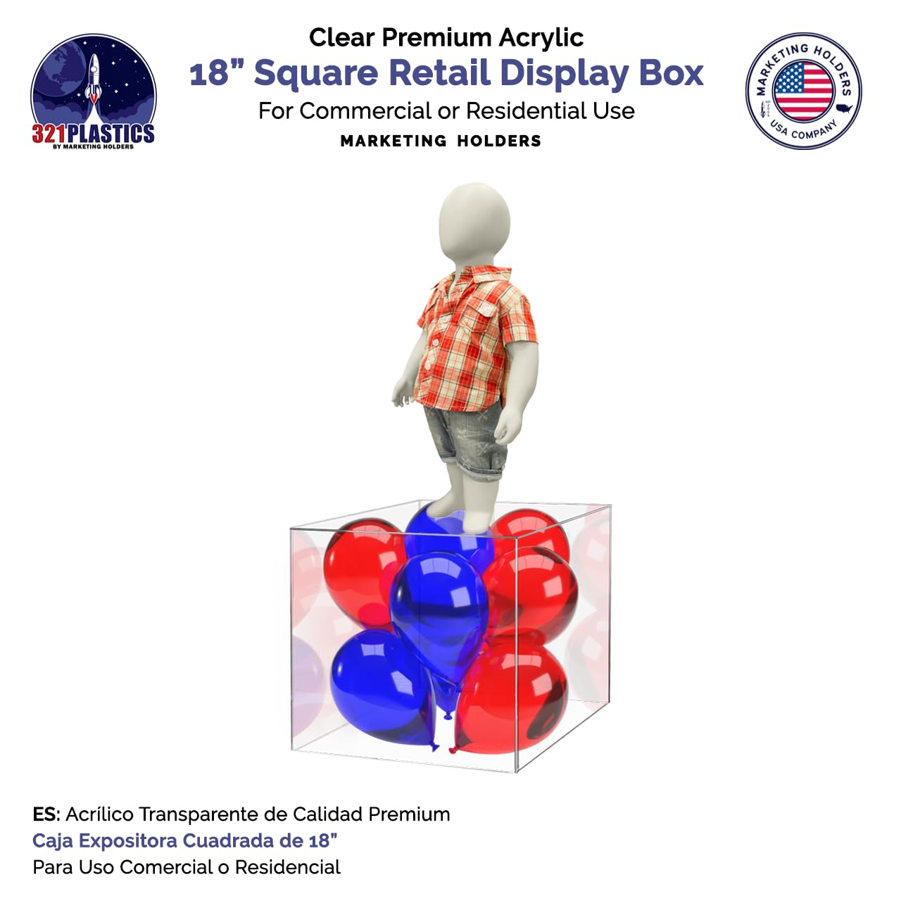 18 Inch Clear Acrylic Display Riser Box - Open Side Square Merchandise Riser for Retail Stores, No Assembly Needed - Perfect for Product Displays, Countertop Storage & Store Organization