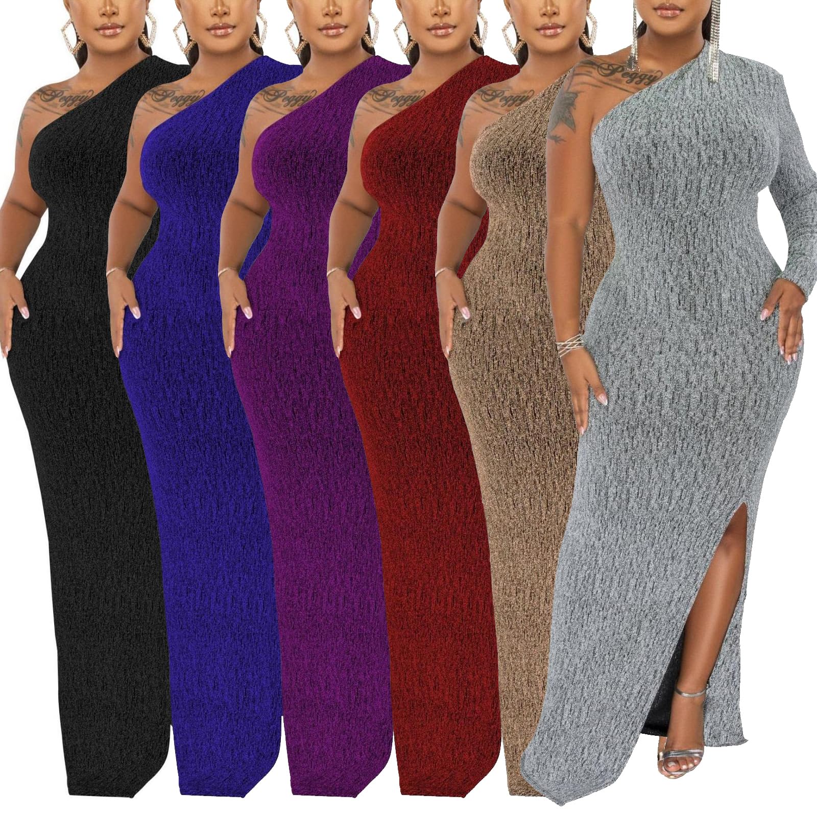 Elegant Women's Formal Long Sleeve Evening Dress - Sexy One Shoulder Cocktail Gown with High Split for Party, Wedding, Prom & Special Occasions