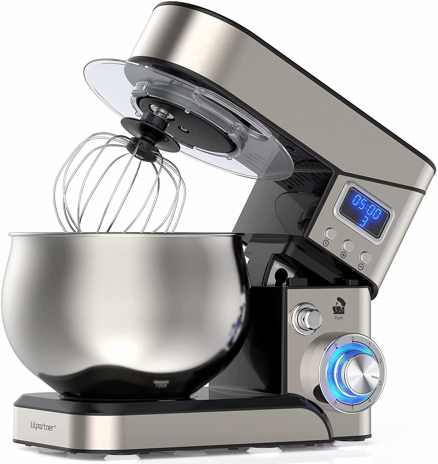 5.3-QT Stand Mixer with LCD Display - 6+ Speed Tilt-Head Electric Kitchen Mixer, Stainless Steel Bowl & Attachments (Dough Hook, Beater, Whisk) - Perfect for Baking Cakes, Cookies, Bread & Pastries