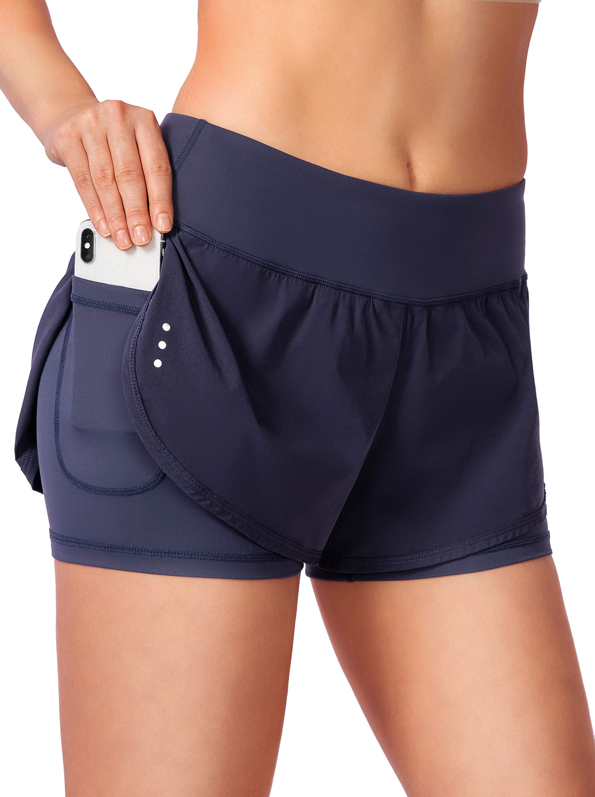 **Women's High Waisted 2-in-1 Running Shorts – Spandex Gym & Yoga Workout Athletic Shorts with Zipper Pockets – Perfect for Running, Yoga, and Fitness Training**