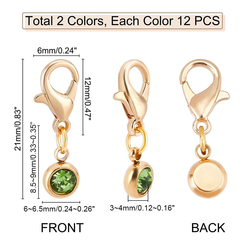 PH PandaHall 24pcs Stainless Steel Birthstone Stitch Markers - Removable Clasp Locking Crochet Charms for Knitting, Yarn DIY Crafts, Hair & Shoe Decor (Golden/Silver) | Perfect for Handmade Gifts, Scrapbooking & Jewelry Making