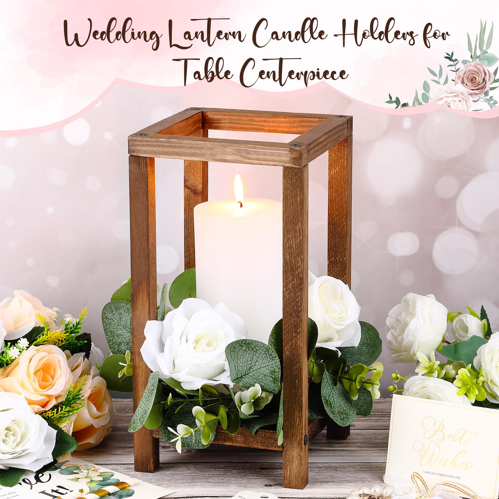24 Pcs Wooden Candle Lanterns - Rustic Farmhouse Wedding Centerpieces, Bulk Brown Wood Candle Holders for Tables (10.59 Inch High) - Perfect for Wedding Decor, Baby Shower, Party & Home Decoration