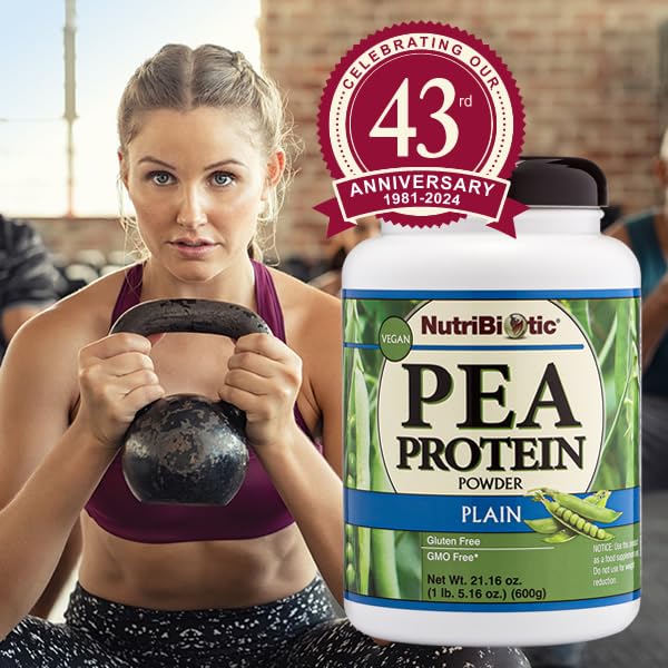NutriBiotic Plain Pea Protein Powder, 21 Oz | Low Carb Vegan Plant-Based Protein | 100% USA Grown & Processed | Keto, Gluten-Free & Non-GMO | Rich in BCAAs & Creamy Texture | Perfect for Smoothies, Baking & Post-Workout Recovery