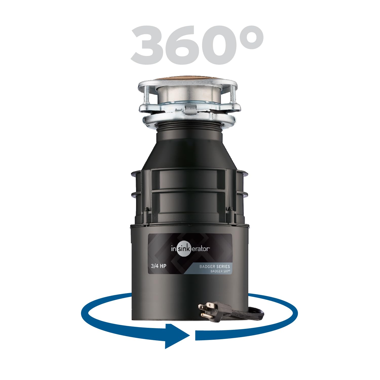 InSinkErator Badger 5XP 3/4 HP Continuous Feed Garbage Disposal with Power Cord - Standard Series Food Waste Disposer for Kitchen Sink (Ideal for Home Use & Easy Food Scrap Disposal)
