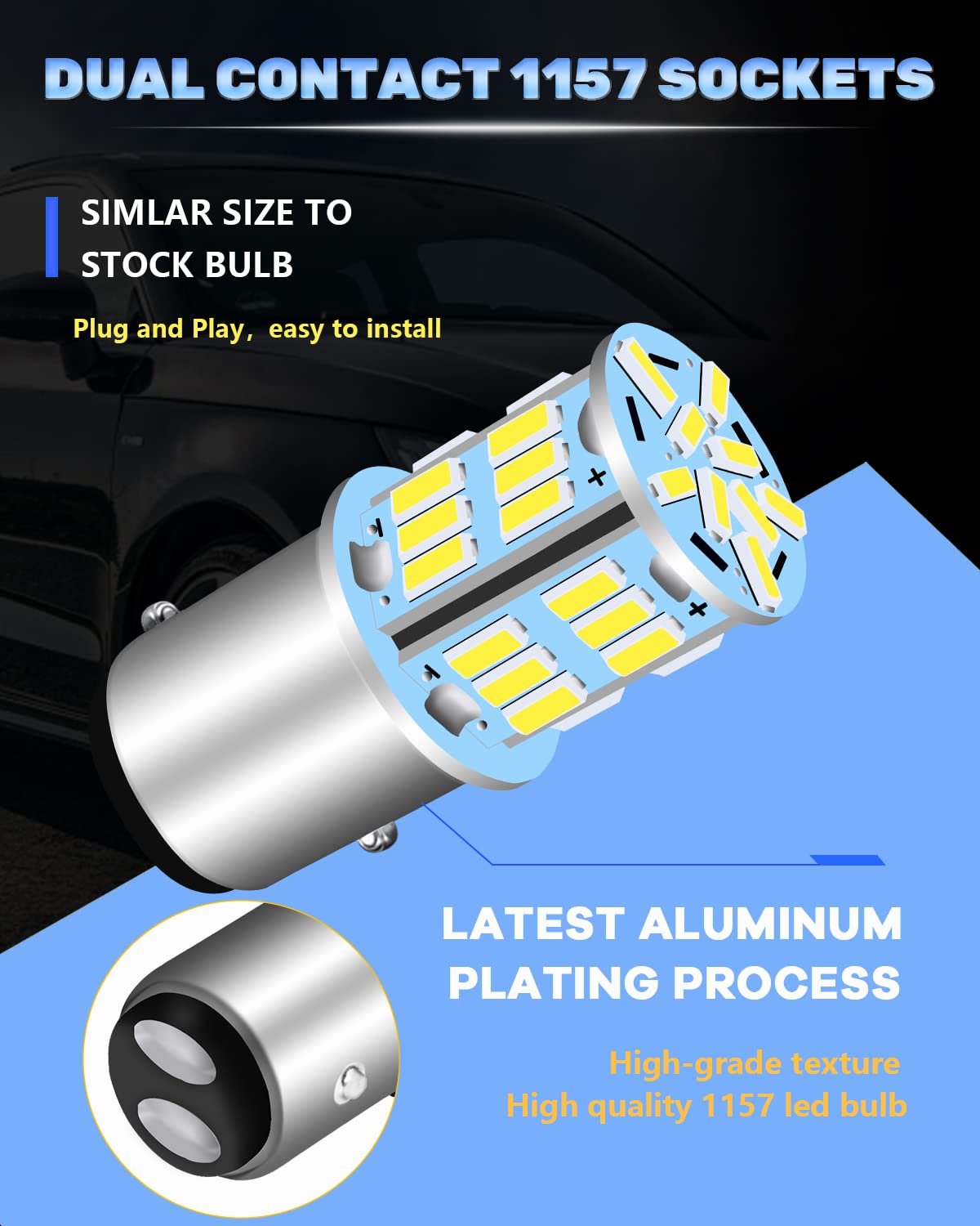 UNXMRFF 1157 2057 BAY15D LED Bulbs - Super Bright White Car Light Bulbs (4014 39-SMD 7528 2357) - Pack of 2 | Replacement for Reverse Lights, Tail Brake Lights, Camper Trailer Lights | Perfect for Night Driving, Parking, and Enhanced Vehicle Safety