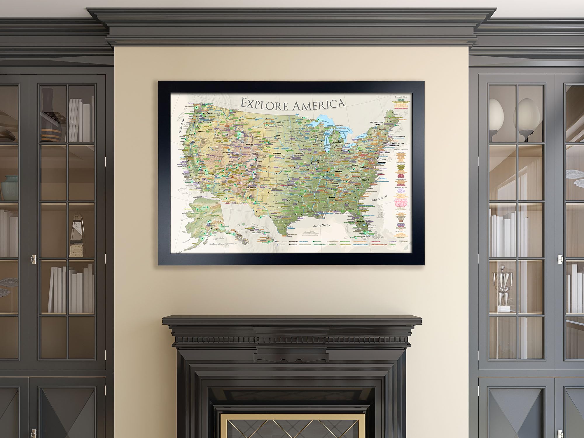 Custom National Parks Map with Pins - 63 US National Parks & 700+ Park Sites - Push Pin Travel Map for Wall Decor (Nautilus Edition) - Framed, Rolled Poster or Stretched Canvas - Includes 500 Pins - Perfect for Travel Enthusiasts & Home Office Decor
