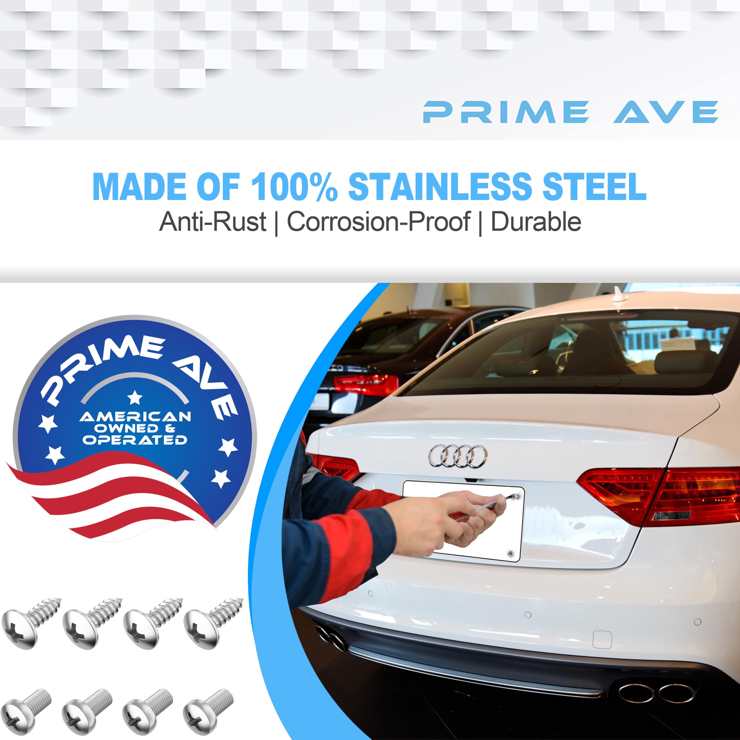 Premium Stainless Steel License Plate Screws - Rust Proof & Durable Fastener Kit for Car License Plates, Frames, Covers (8 Pack) - Fits Audi & Most Vehicles - Perfect for Front/Rear Plate Installation & Secure Mounting