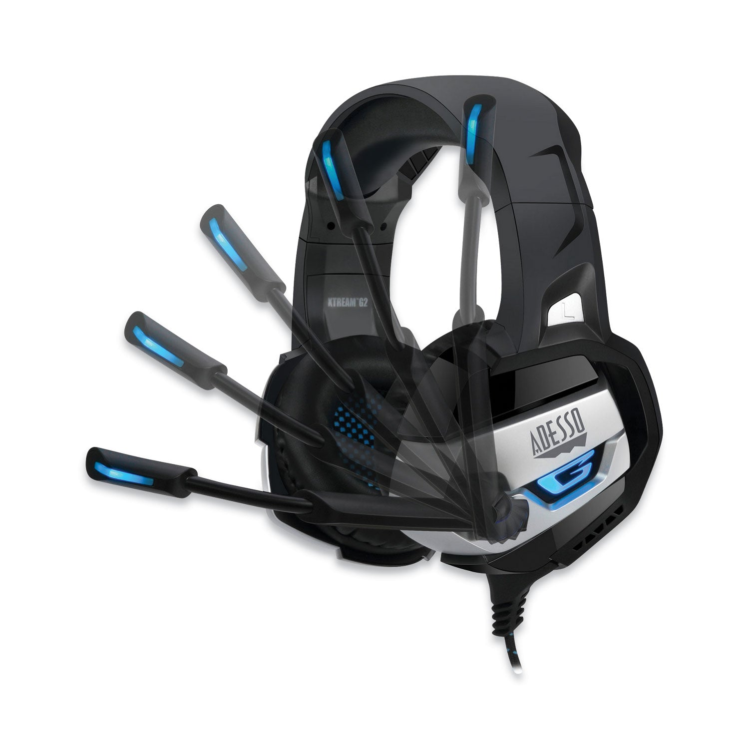 Adesso Xtream G2 Binaural Over-Ear Headphones with Microphone - Noise Cancelling Gaming Headset for PC, PS4, Xbox (Black/Blue) - Perfect for Online Gaming, Streaming & Remote Work