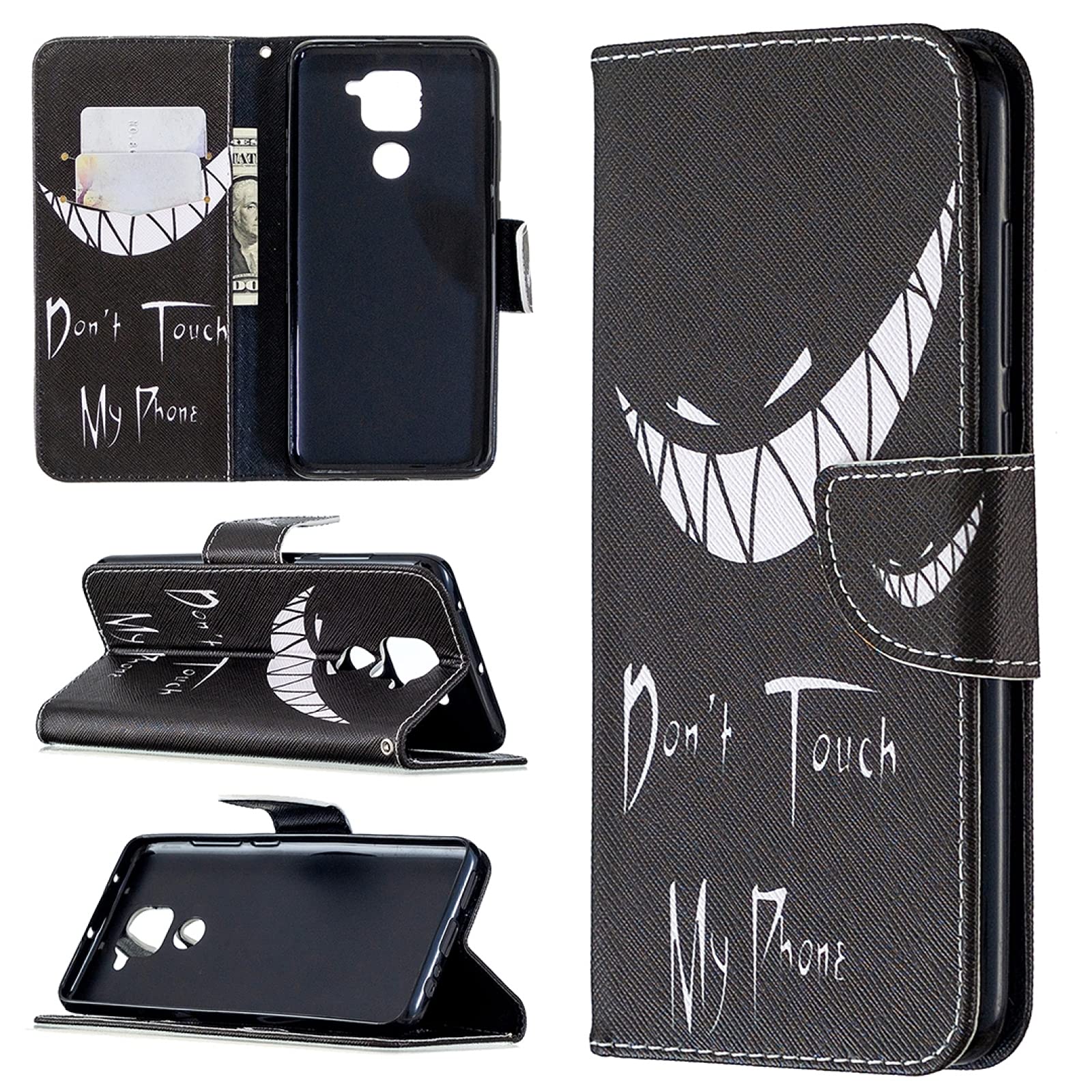 Dmtrab Wallet Phone Case for Xiaomi Redmi Note 9 - Premium Leather Flip Cover with Card Slots & Holder | Colorful Drawing Pattern (Smirk) | Perfect for Everyday Use & Travel Protection