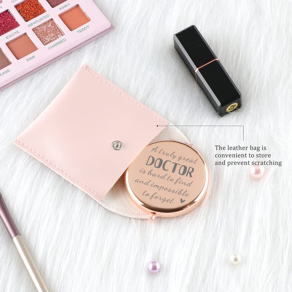 Rose Gold Travel Pocket Mirror - Perfect Doctor Gift for Women | Birthday, Thanksgiving, Graduation & Retirement Present | Compact Makeup Mirror for Medical Professionals On-The-Go