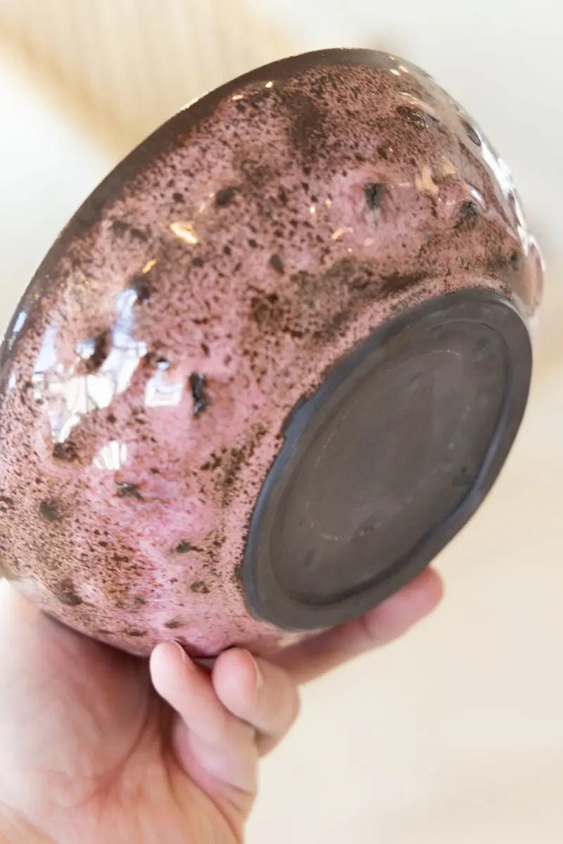 Happy Accident Bumpy Pink Ceramic Bowl on Dark Clay - Handmade Pottery for Home Decor, Kitchen Use & Unique Gift Ideas