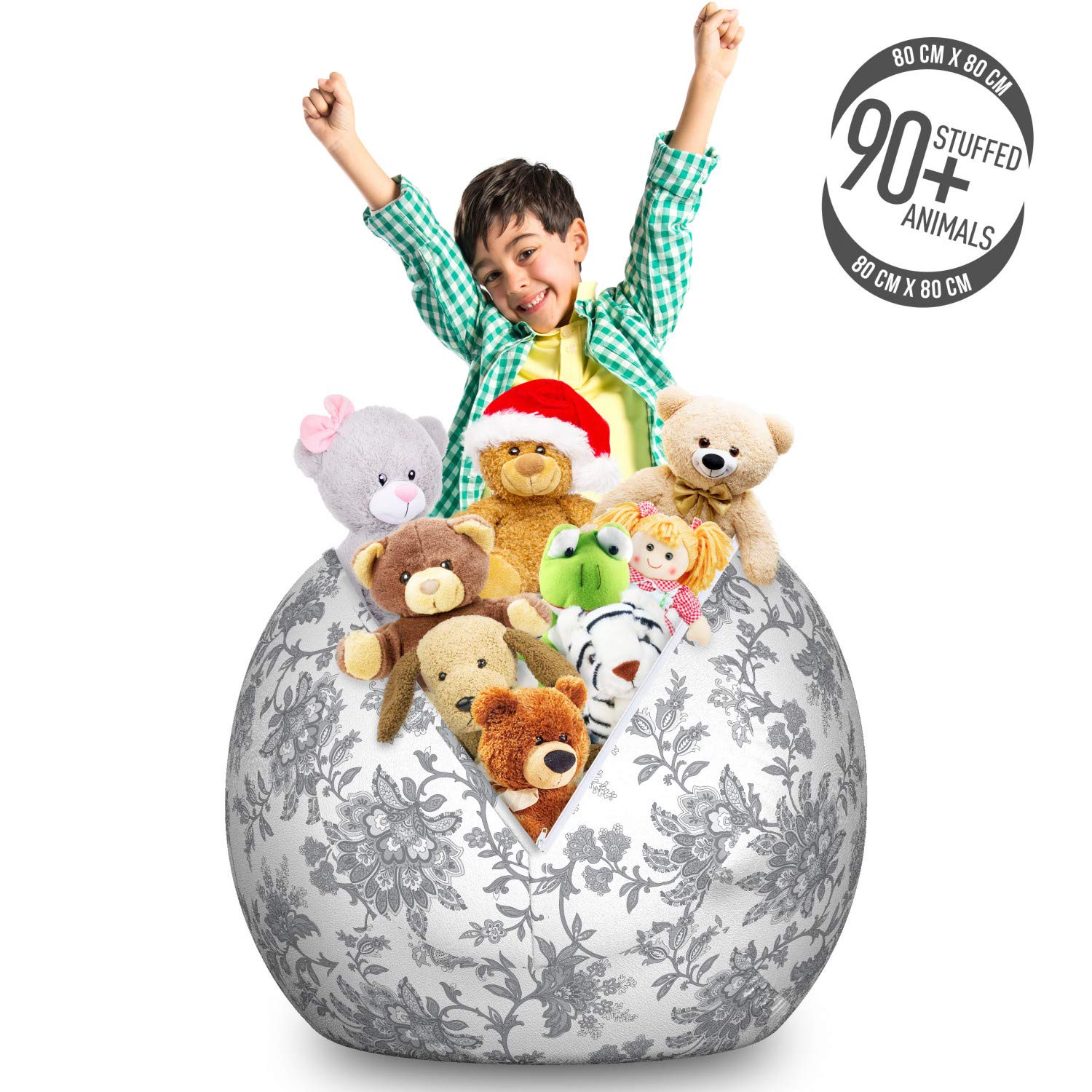 Ambesonne Floral Storage Toy Bag Chair - Large Washable Stuffed Animal Organizer with Monochrome Petals Nature Art Print | Perfect for Kids' Room, Nursery, Playroom & Pet Toy Storage (Dimgray)