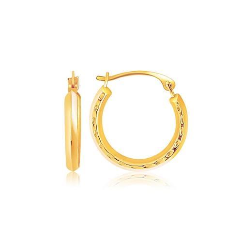 14K Yellow Gold Hoop Earrings with Textured Detailing - Elegant Dainty Huggie Hoops for Women - Perfect for Everyday Wear, Date Night & Special Occasions