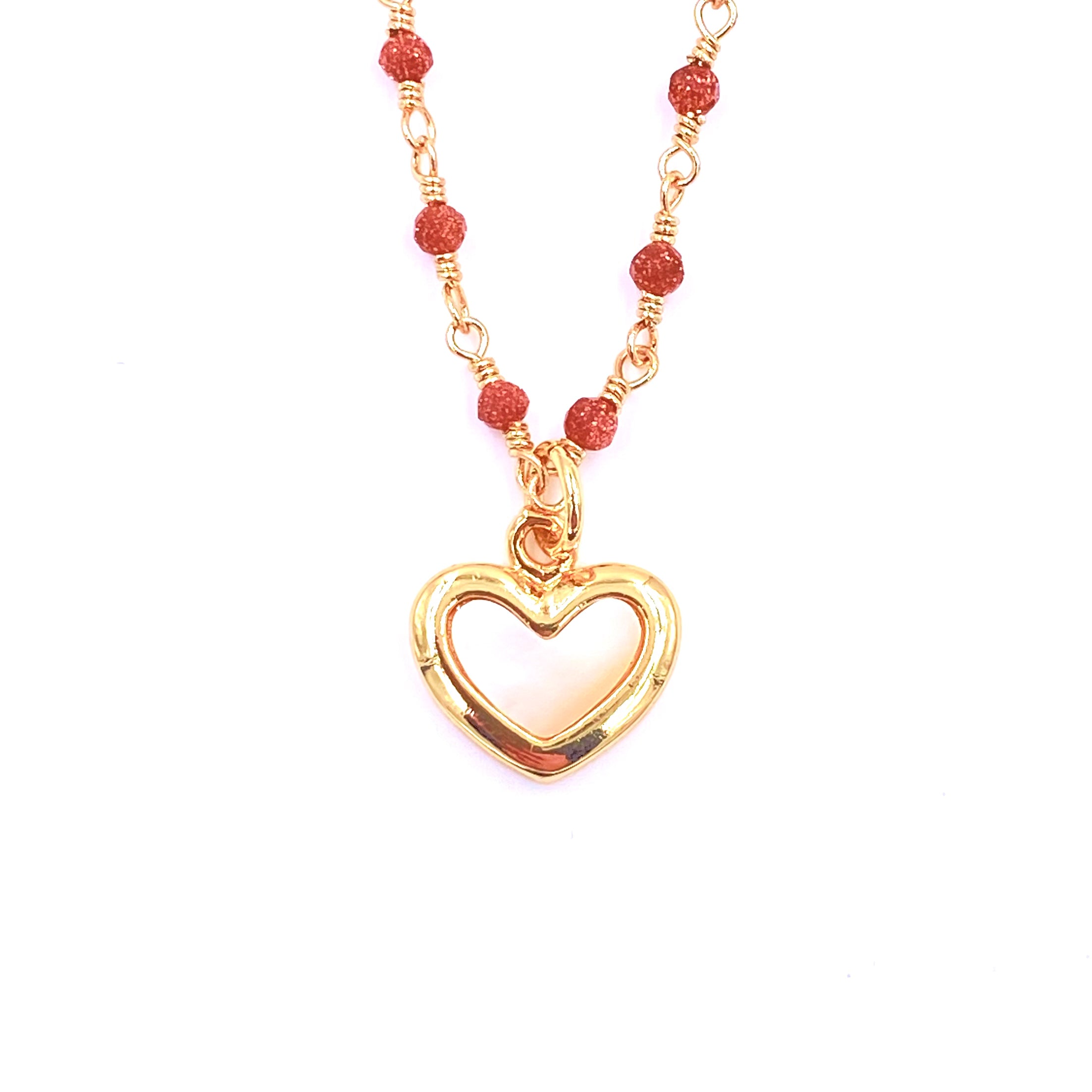 Ashley Gold Stainless Steel Necklace with Gold Plated Semi-Precious Red Beads & White Enamel Heart Pendant - Elegant Jewelry for Women, Perfect for Valentine's Day Gifts, Anniversaries and Date Nights
