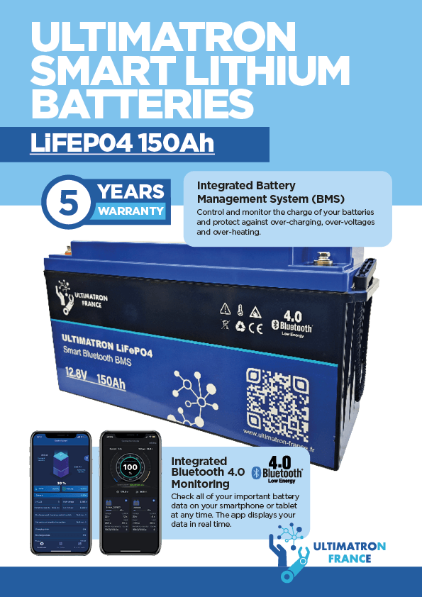 Ultimatron LiFePO4 Smart Bluetooth BMS 12.8V 100Ah Deep Cycle Battery - Perfect for Solar Power Systems, RVs, Marine & Off-Grid Applications