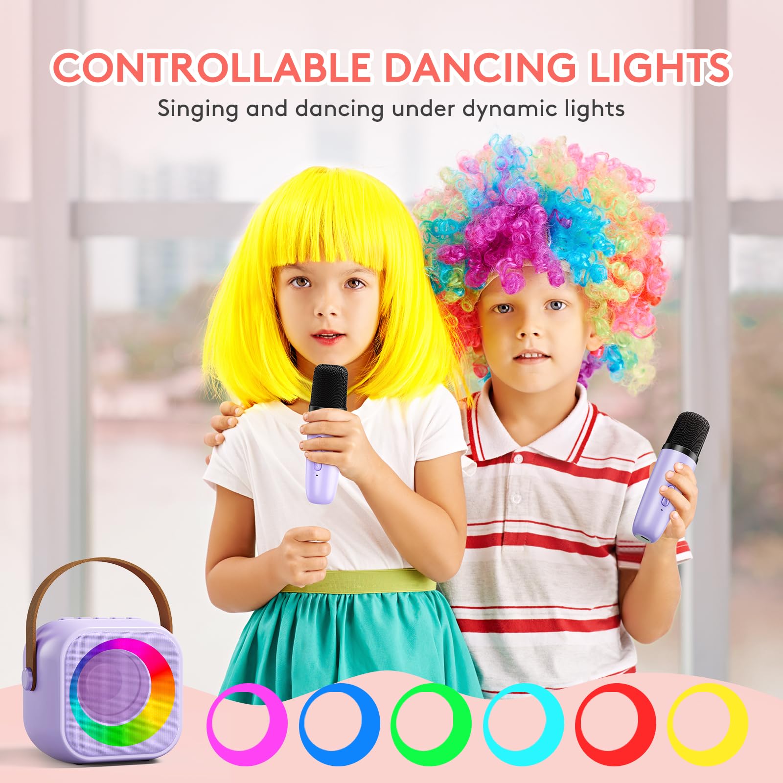 Portable Bluetooth Karaoke Microphone Speaker for Kids - Mini Singing Machine with 2 Wireless Mics, Easter & Birthday Gift for Girls Ages 4-10 | Home Parties, Travel Entertainment, Family Fun