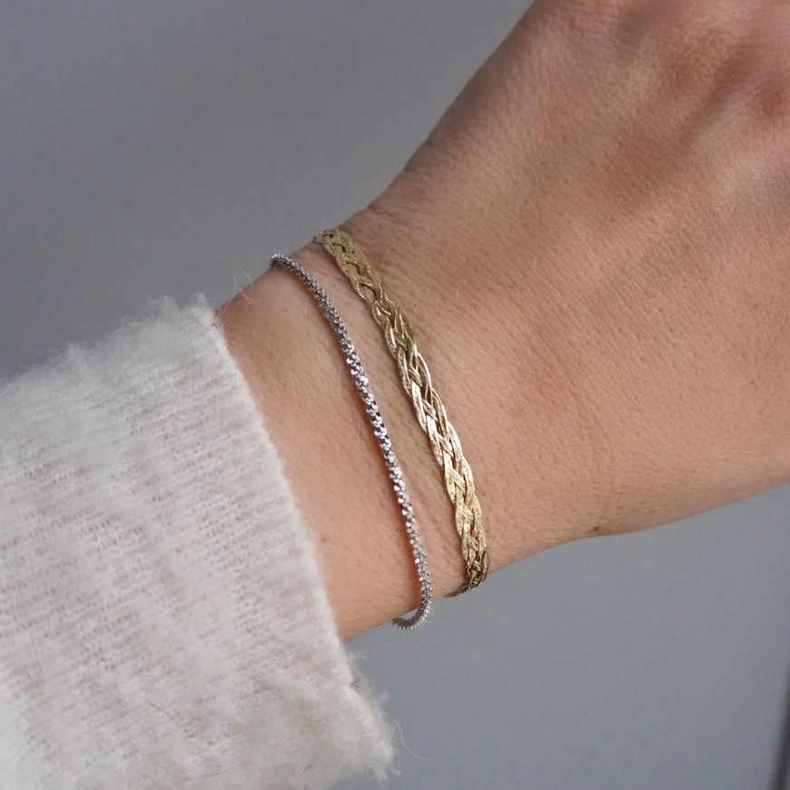 Diamond Cut Braid Chain Bracelet for Women - 14K Gold Plated Stainless Steel Jewelry - Perfect for Parties, Weddings & Everyday Wear