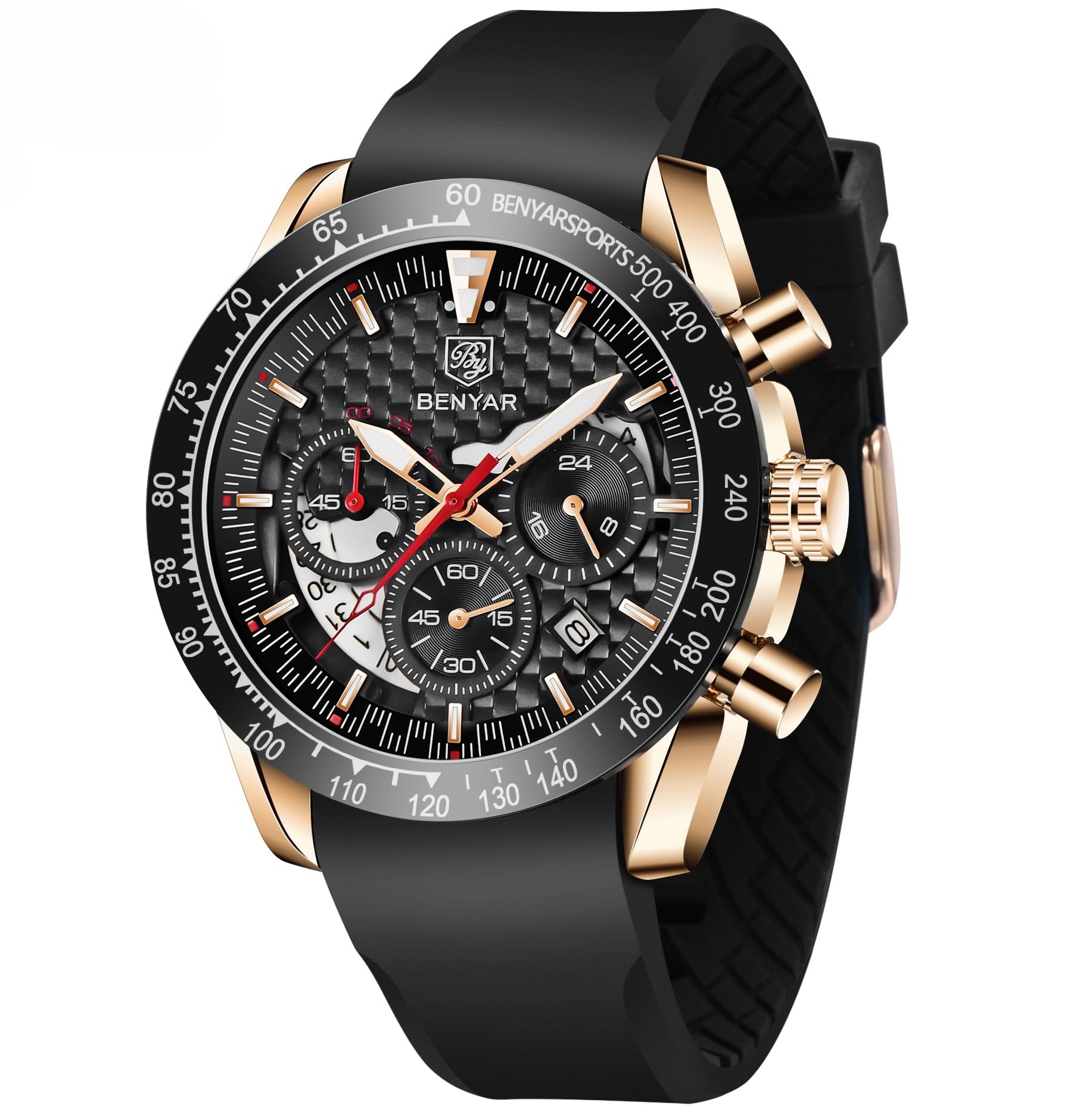 BY BENYAR Men's Sports Chronograph Watch - Stylish Analog Quartz Watch with Date Display, Waterproof 3ATM & Leather Strap - Perfect for Business, Casual & Outdoor Activities