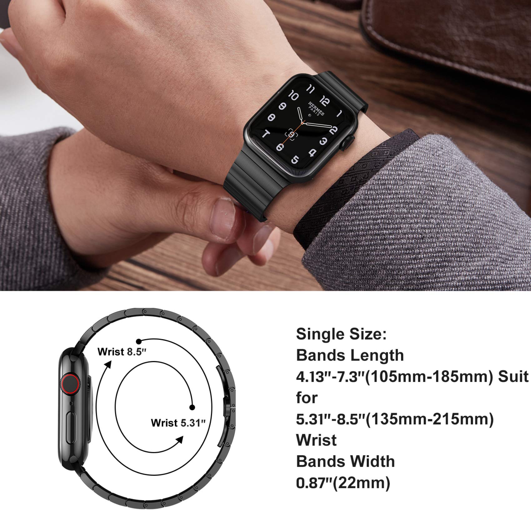 Fitlink Upgraded Stainless Steel Metal Watch Band for Apple Watch Series 6/5/4/3/2/1/SE - 38mm 40mm Black - Compatible with Workout, Office & Casual Wear