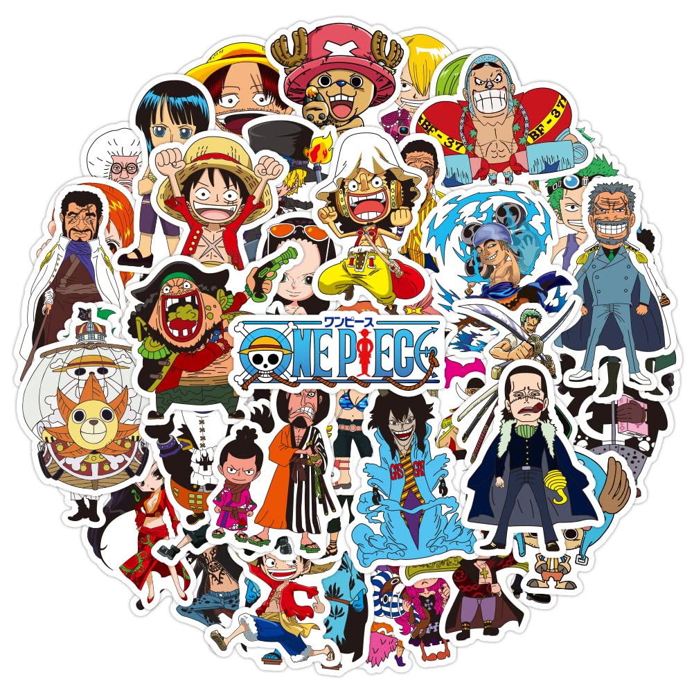 48 Pcs Luffy Anime Water Bottle Stickers - Cute Cartoon One Piece Vinyl Decals for Kids, Teens & Adults - Perfect for Water Bottles, Laptops, Skateboards & DIY Crafts