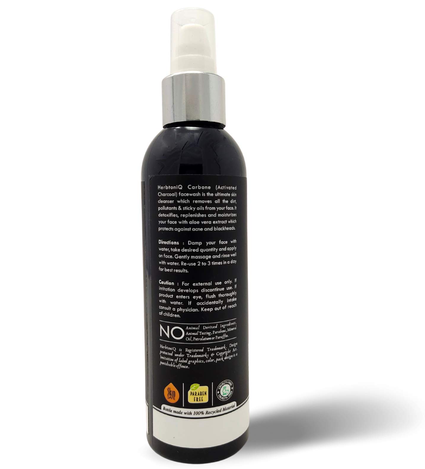 HerbtoniQ Professional Charcoal Face Wash - Deep Cleansing, Exfoliating & Detoxifying for Oily & Acne-Prone Skin | 200ml | Blackhead Remover & Pore Minimizer | Perfect for Daily Skincare Routine & Acne Treatment