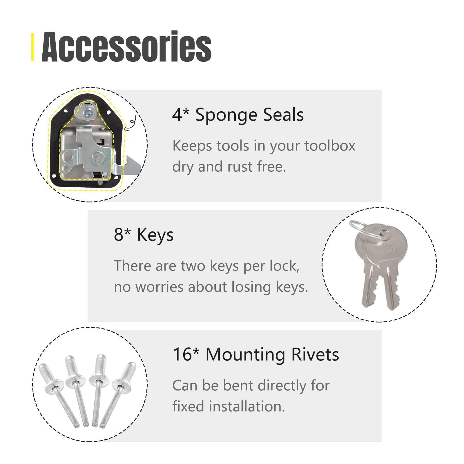 YESHMA 2-Piece Stainless Steel Truck Tool Box Latch Replacement - Paddle Lock Handle with Keys & Rivets for Truck, Trailer, UTV, ATV Toolboxes | Durable Toolbox Lock for Outdoor Work & Off-Road Vehicles