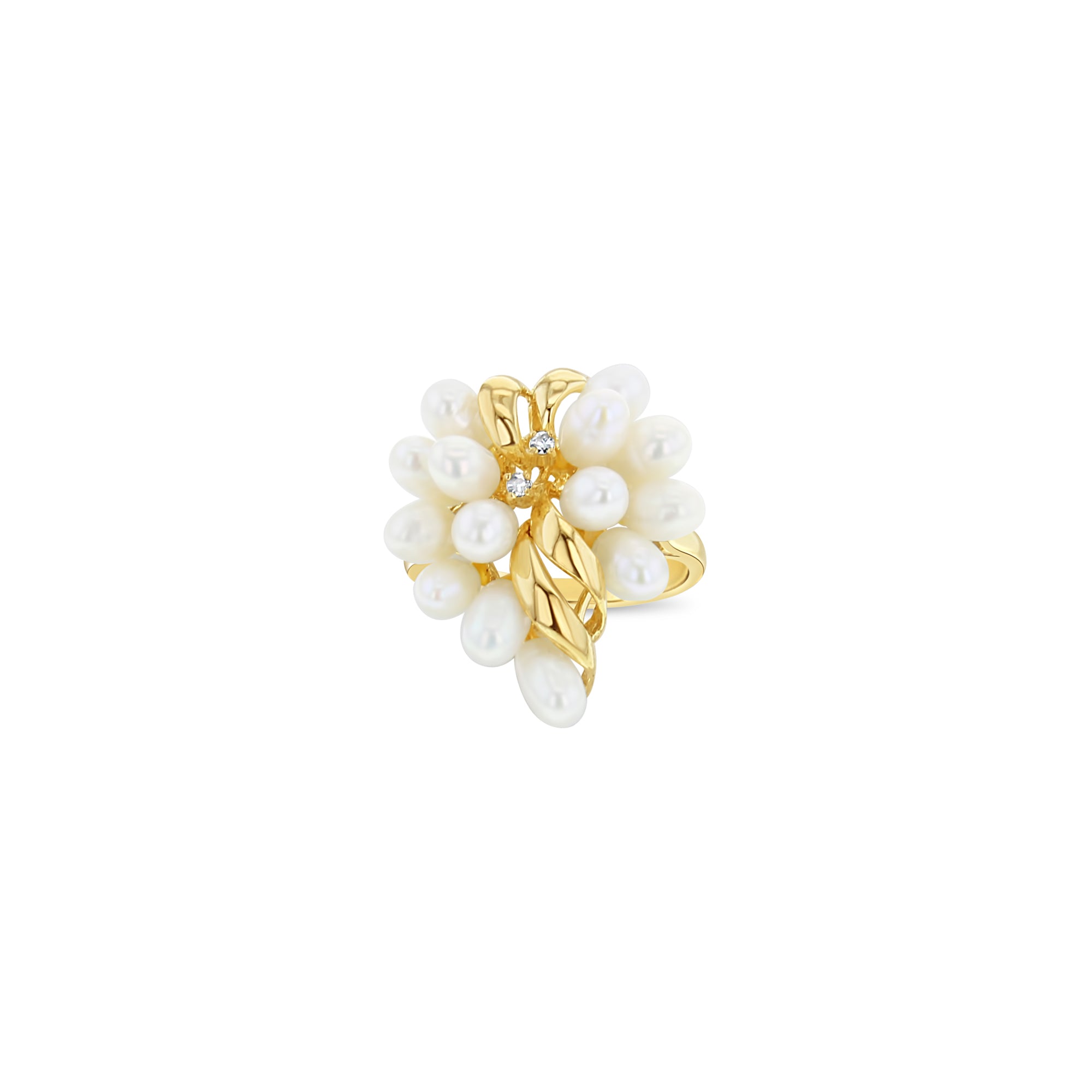 14k Yellow Gold Freshwater Pearl Grape Cluster Cocktail Ring with Diamond Accents - Elegant Jewelry for Parties, Weddings & Special Occasions