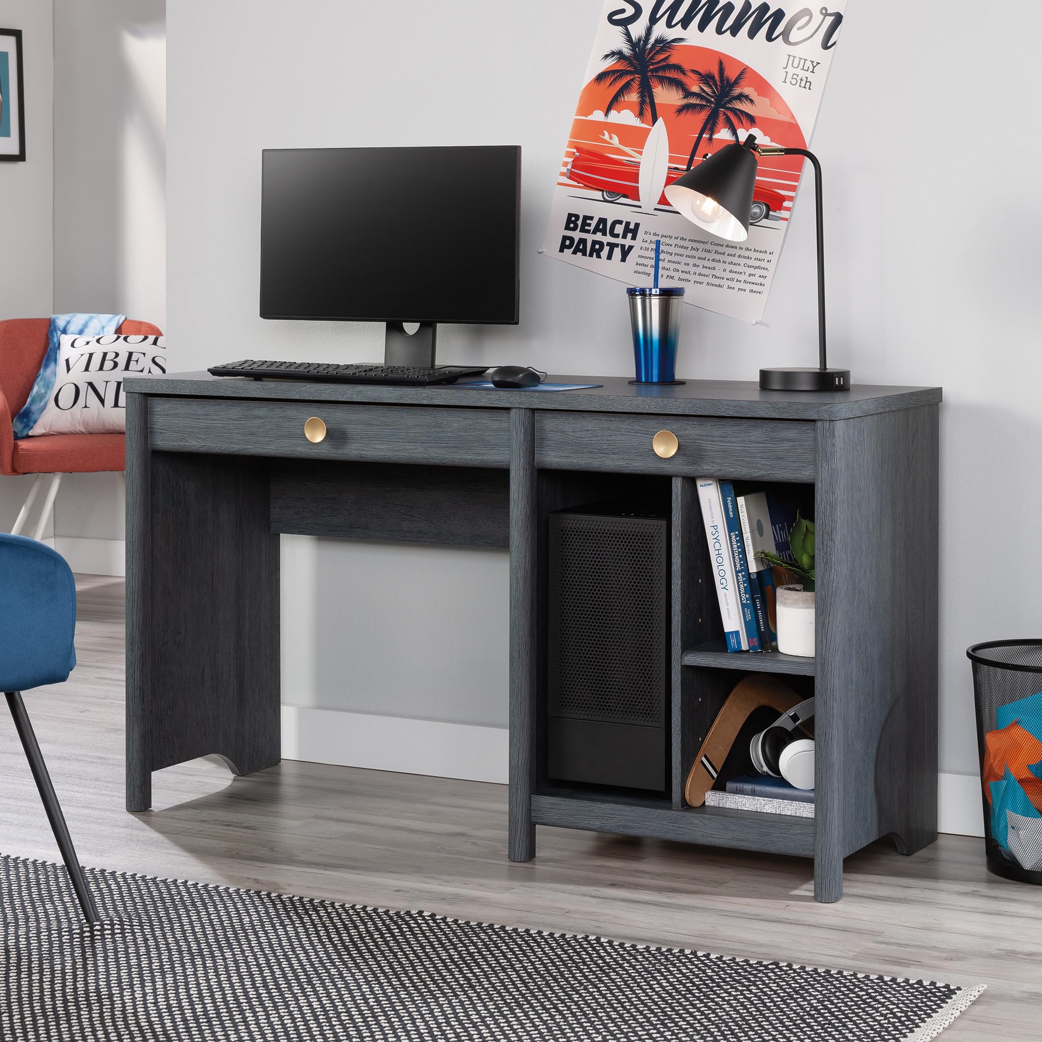 Sauder Dover Edge Home Office Computer Desk - Denim Oak Finish - Modern Writing Desk for Small Spaces, Work from Home & Study