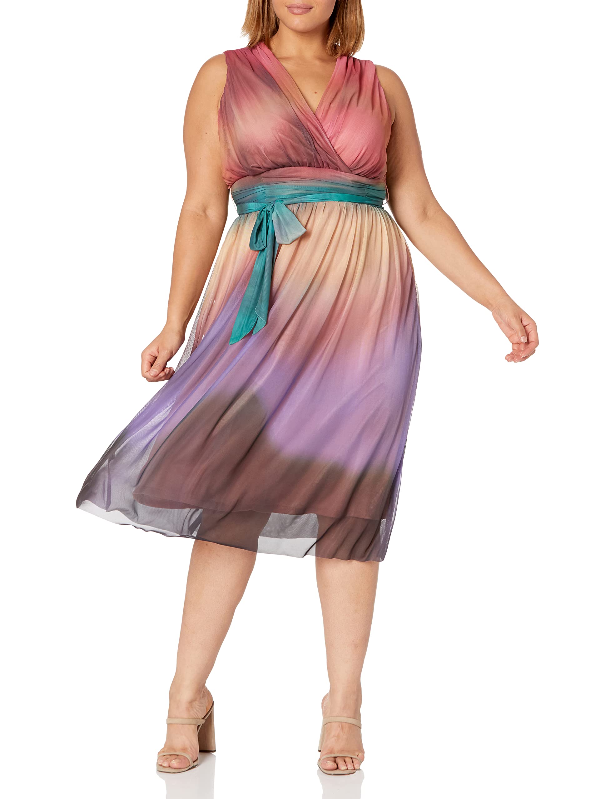 London Times Women's Mesh Waist Tie Dress - Perfect for Summer Outings
