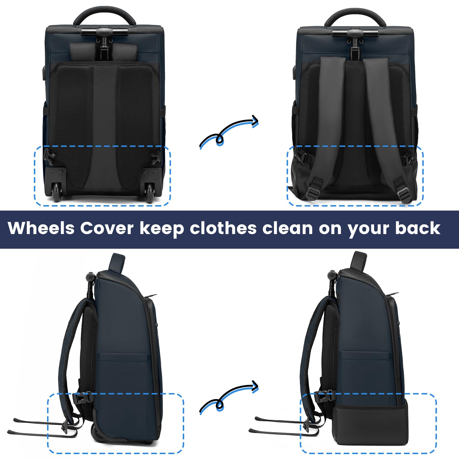 Waterproof Rolling Backpack with Wheels for Business & College - Laptop Compartment Fits 15.6 Inch - Wheeled Carry On Backpack for Commuters & Adults | Perfect for Travel, School & Daily Office Use