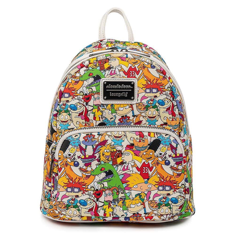 Loungefly Nick Rewind Gang Mini Backpack - Vintage Cartoon Character Design Multi-Color Small Backpack for Women & Teens - Perfect for School, Travel, and Disney Theme Park Visits