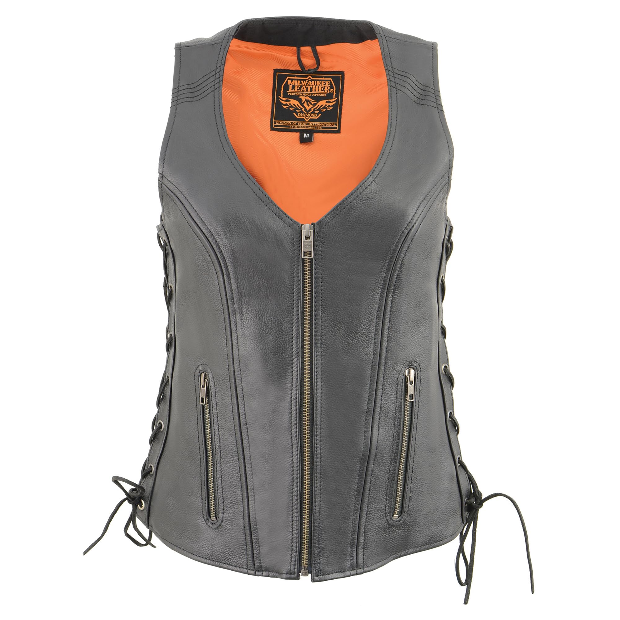 Milwaukee Leather Brown Women's Open Neck Side Lace Zipper Front Vest - Large Size Black | Stylish Casual & Outdoor Wear for Women