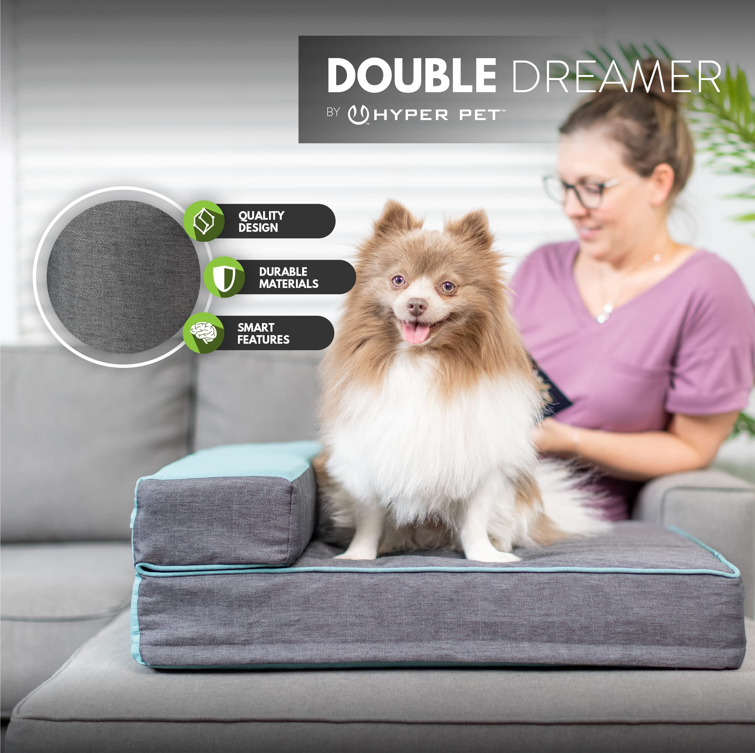 Hyper Pet Double Dreamer Deluxe Orthopedic Dog Bed - HyperFoam & HyperLock Support for Small, Large & X-Large Dogs - Expandable & Durable Calming Pet Bed (32