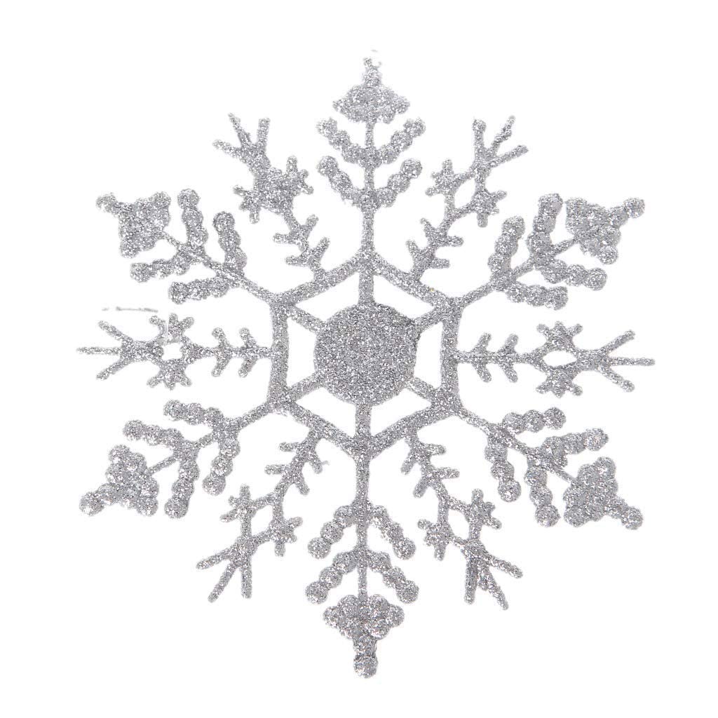 4 Inch Christmas Glitter Snowflake Ornaments - 36 PCS Silver Plastic Snowflake Decorations for Xmas Tree, Holiday Party, Wedding & Home Decor - Perfect for Christmas Tree Decorating, Gift Wrapping, Fireplace Mantel and Winter Wonderland Displays