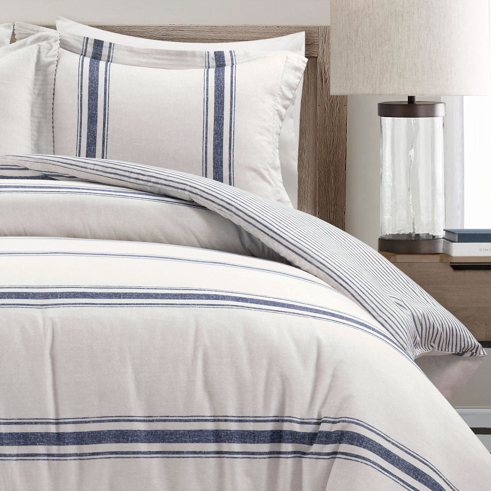 Farmhouse Stripe 100% Cotton Duvet Cover Set - Soft & Breathable Bedding for Cozy Bedroom Decor - Perfect for Guest Rooms, Master Bedrooms & Vacation Homes