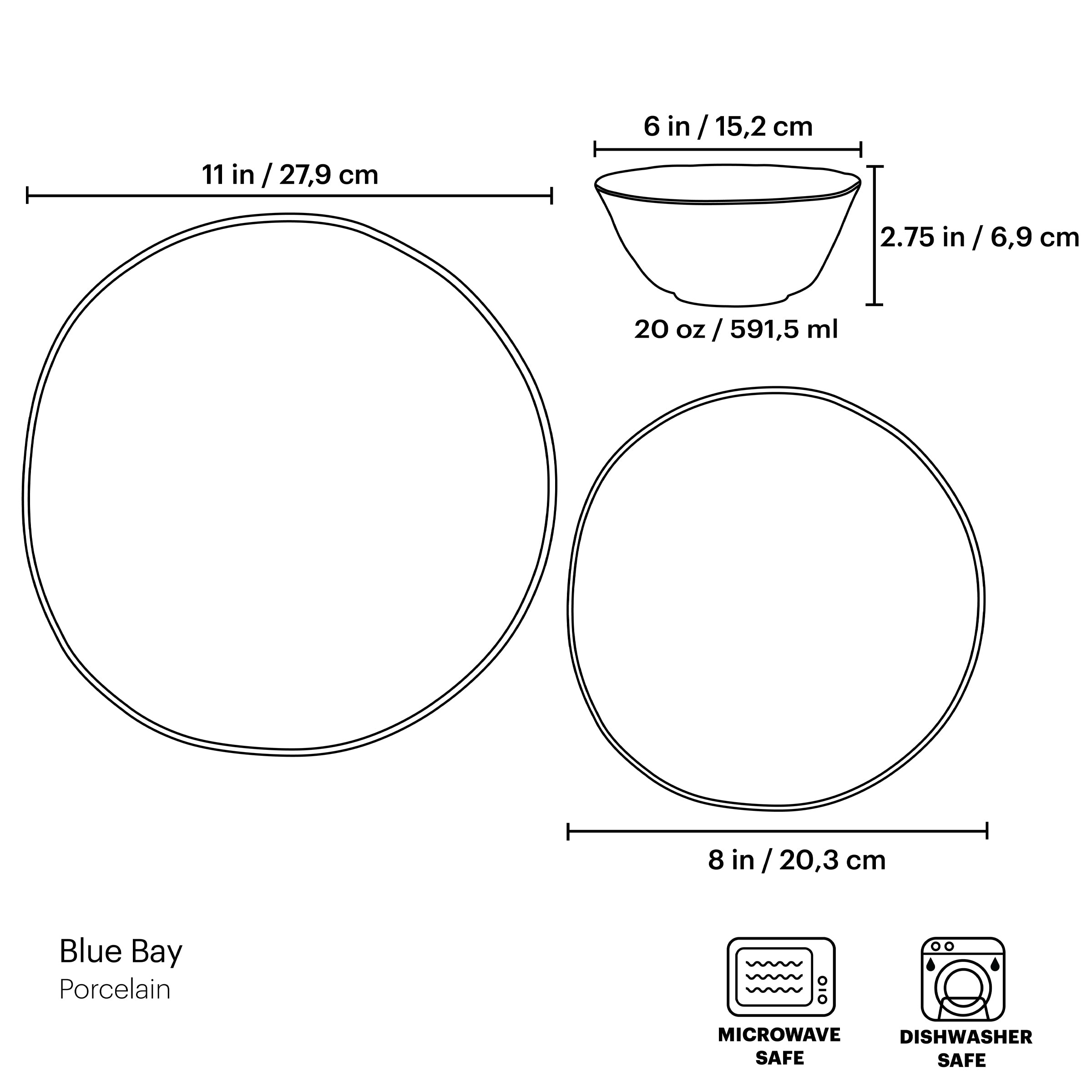 Blue Bay White 12-Piece Dinnerware Set - Porcelain Plates, Bowls & Mugs - Elegant Dinnerware for Family Gatherings, Parties & Everyday Use