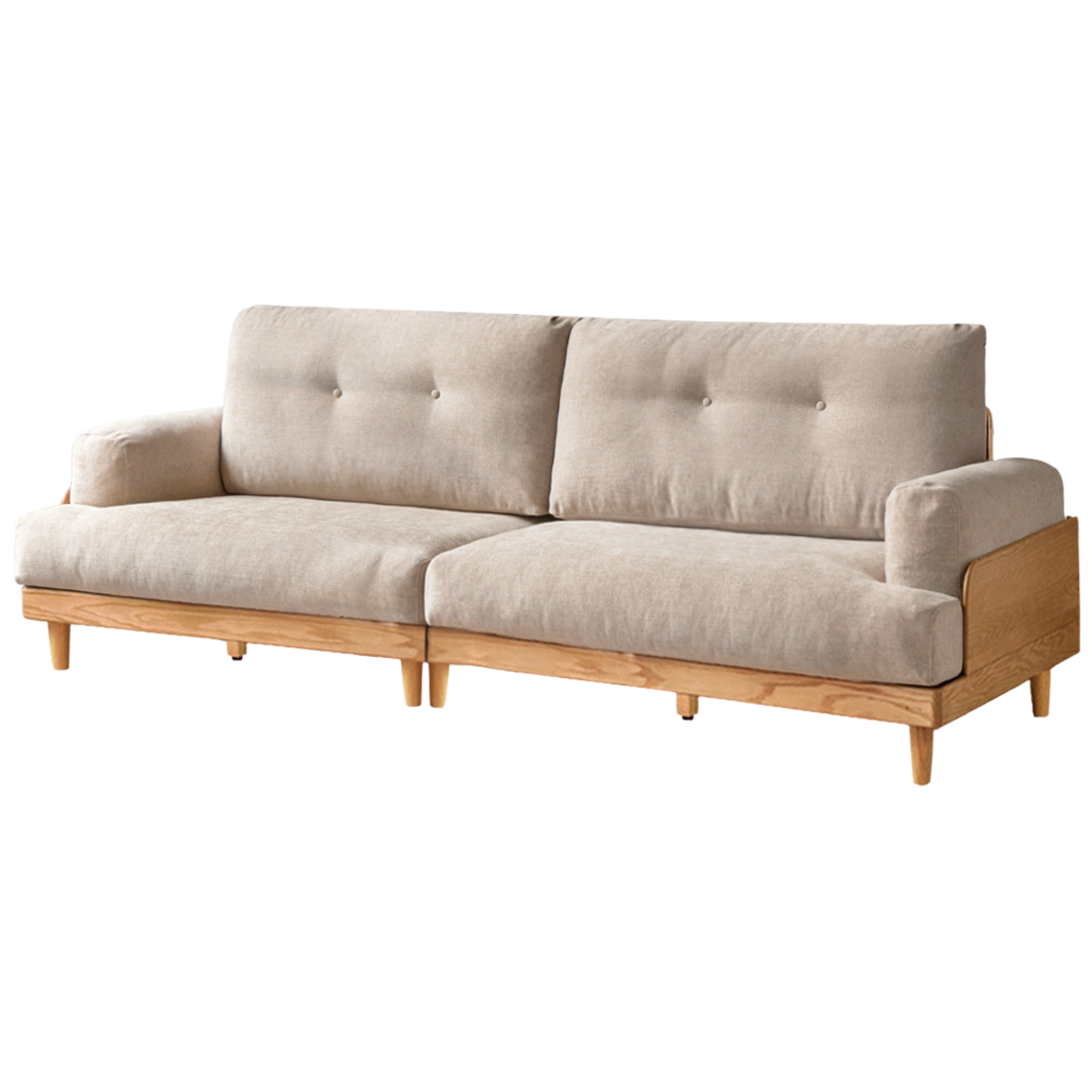 Premium Oak Solid Wood High Back Sofa with Genuine Leather & Fabric Upholstery - Modern Living Room Furniture for Home & Office Comfort