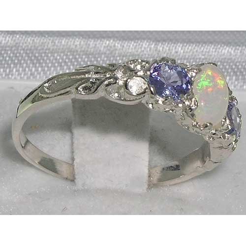 925 Sterling Silver Genuine Opal & Tanzanite Women's Stackable Ring - Elegant Stacking Band for Everyday Wear, Gift for Her, Wedding, Anniversary & Special Occasions