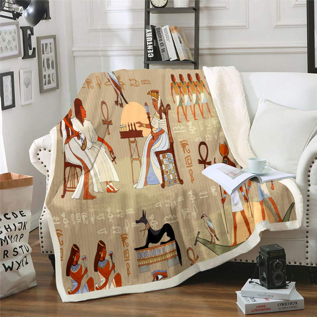 Ancient Egypt Fleece Throw Blanket - Egyptian Hieroglyphics Sherpa Blanket - Soft Microfiber Plush Blanket for Sofa, Bed, Couch - 30
