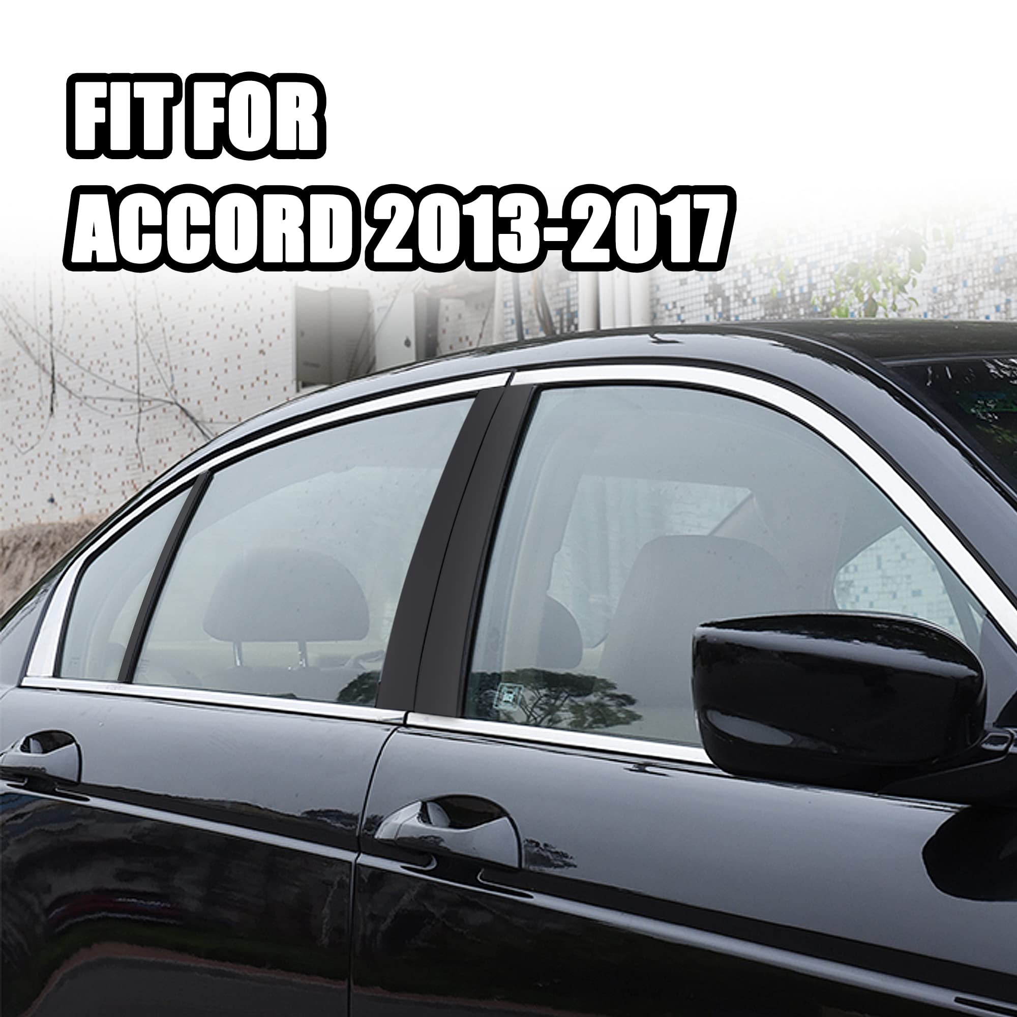 6pcs Matte Black Car Window Pillar Post Vinyl Stickers for 2013-2017 Honda Accord Sedan - Auto Overlay Wrap Trim Decoration | Exterior Car Accessories Modification | Perfect for DIY Car Customization & Style Upgrade