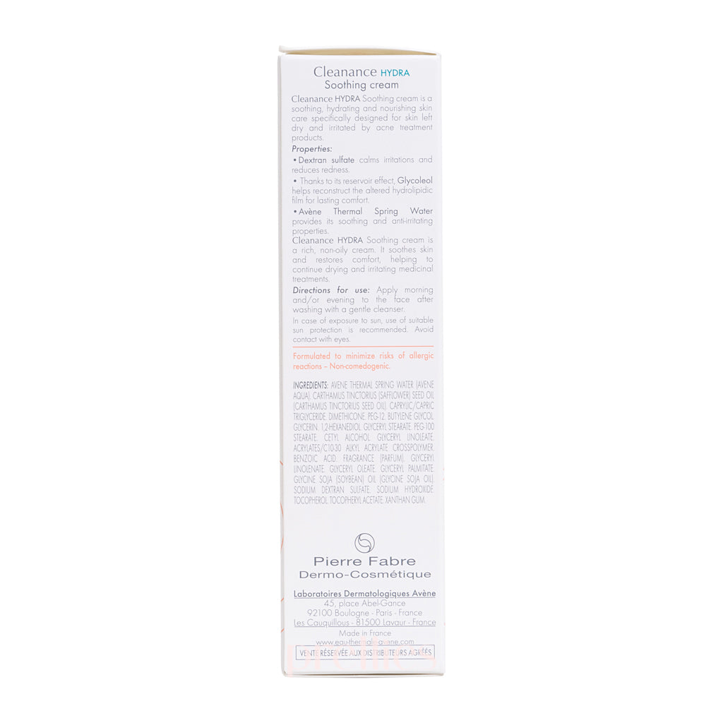 Avene Cleanance Hydra Soothing Cream 40ml - Oil-Free Moisturizer for Sensitive & Acne-Prone Skin | Perfect for Daily Skincare Routine & Post-Treatment Care