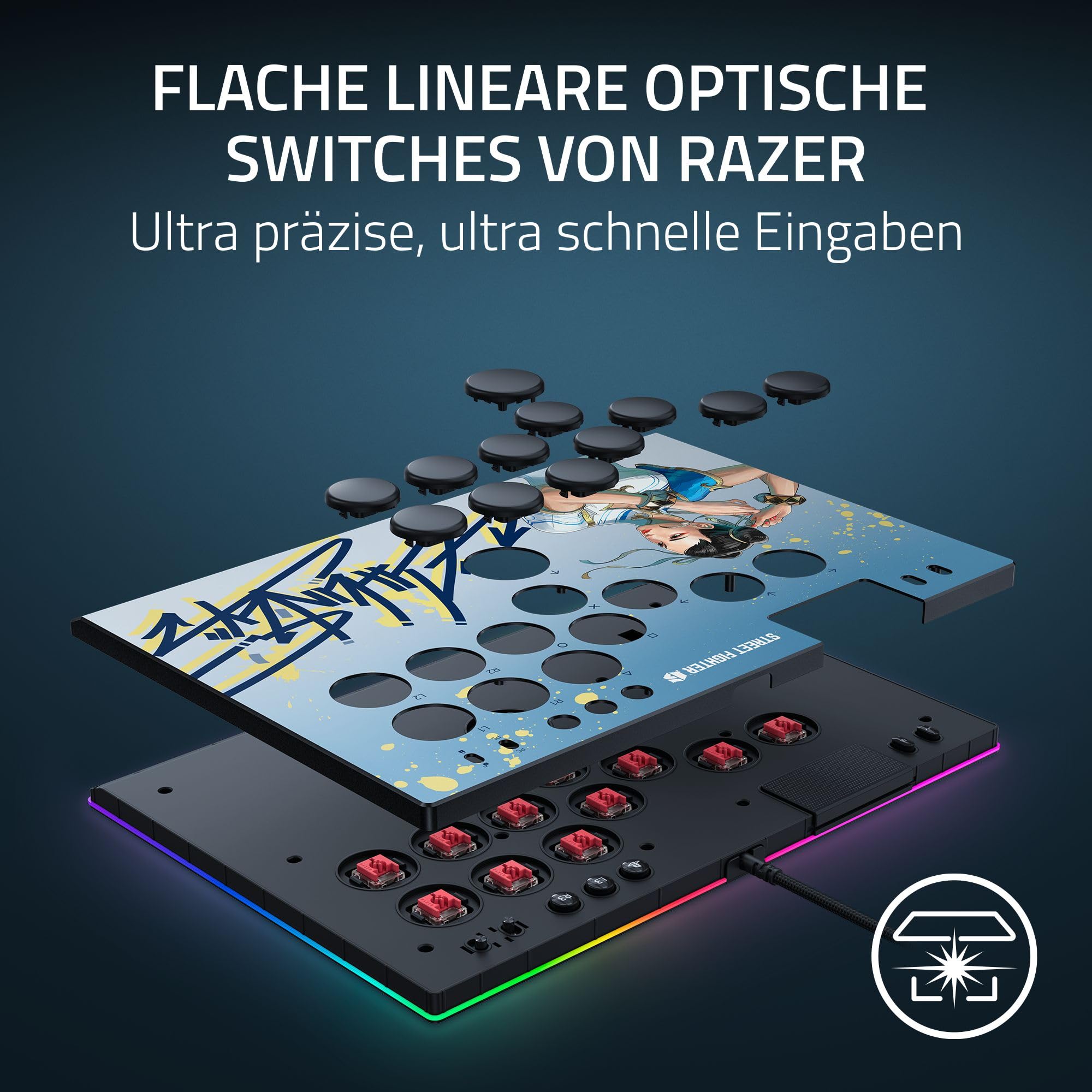 Razer Kitsune Optical All-Button Arcade Controller for PS5 & PC - 4 Precision Movement Buttons, Razer Linear Optical Switches, Slim Portable Design (Chun-Li Edition) - Perfect for Fighting Games, eSports & Arcade Enthusiasts