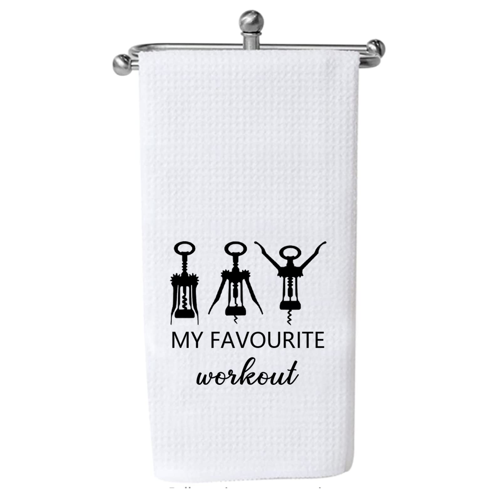 Funny Wine Kitchen Towel - My Favorite Workout Corkscrew Design - Perfect Gift for Wine Lovers & Housewarming - Absorbent & Durable - Great for Kitchens, Gyms & Wine Parties
