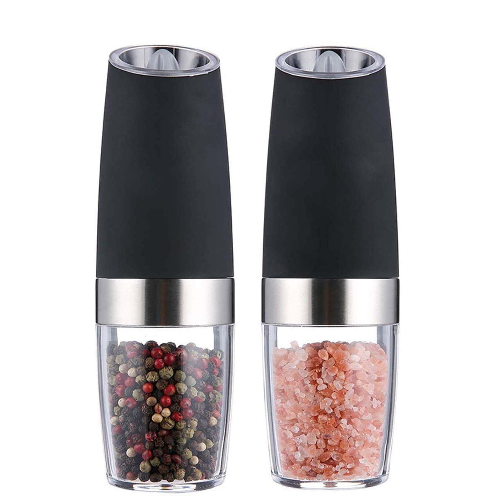 Premium Electric Salt and Pepper Grinder Set - Automatic Spice Mill with LED Light for Kitchen, Battery Powered - Perfect for Cooking, Dining & Gourmet Seasoning (Color: Black)