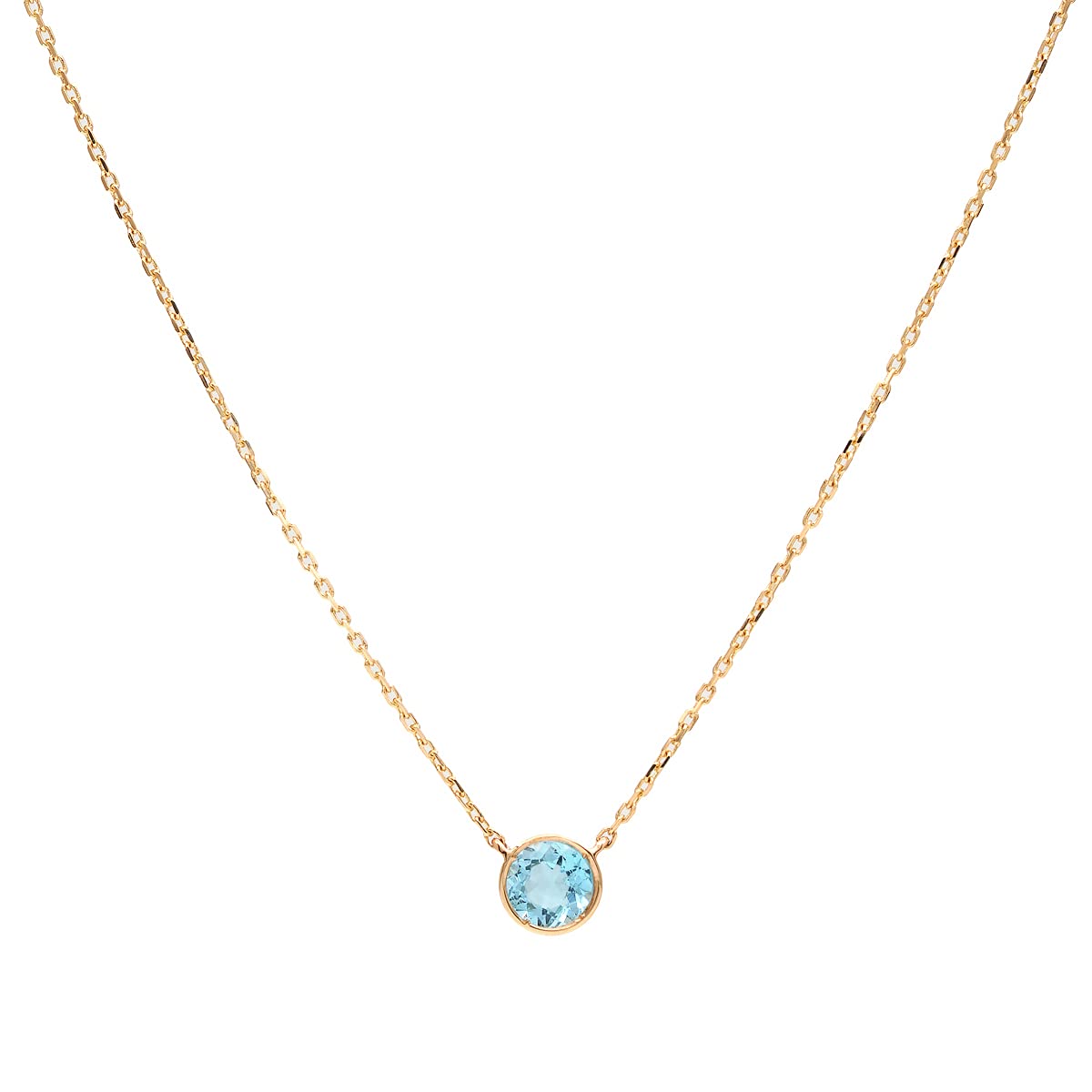 14K Gold Solitaire Aquamarine Necklace - 0.30ct March Birthstone Bezel Pendant for Women | Elegant Jewelry Gift for Birthday, Anniversary & Special Occasions