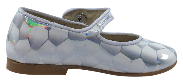 Luccini Snap Mary Jane Shoes for Girls - White Iridescent Shiny Patent Leather Toddler Dress Shoes | Perfect for Weddings, Parties & Special Occasions