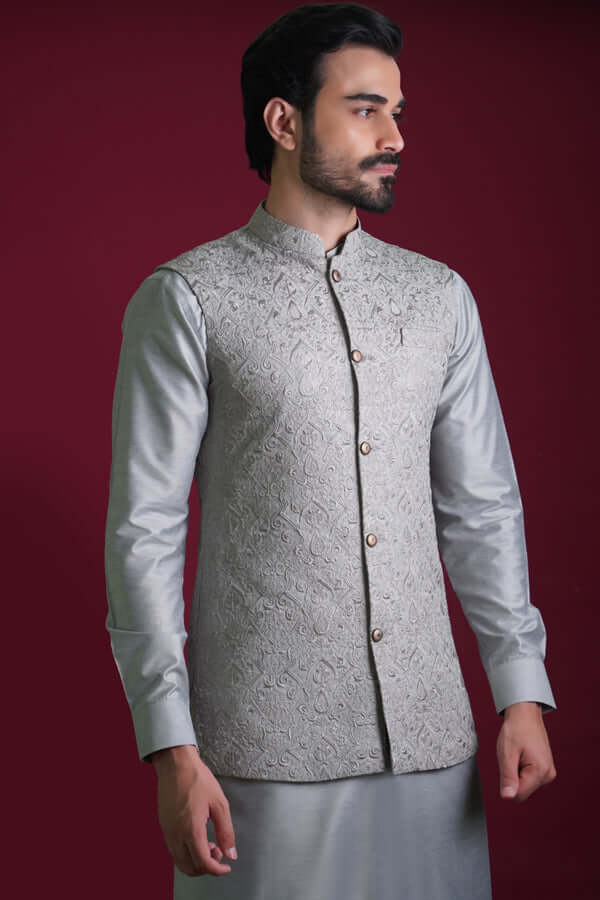 Stylish Ash Grey Kurta & Waistcoat Set for Men - Traditional Indian Ethnic Wear - Perfect for Weddings, Festivals & Special Occasions