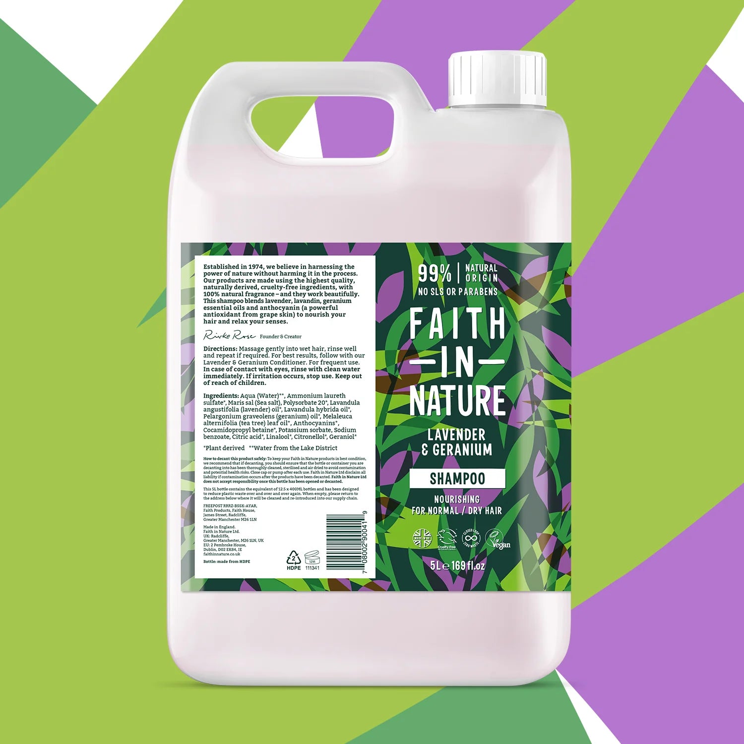 Faith In Nature Lavender & Geranium Shampoo Refill 5L - Natural Vegan Hair Care for Dry & Sensitive Scalp | Perfect for Salons, Spas & Eco-Conscious Homes