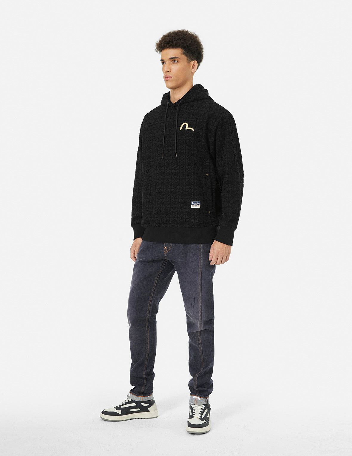 Seagull Embroidery & Kamon Jacquard Relaxed Fit Hoodie - Cozy Oversized Sweatshirt for Men & Women - Perfect for Casual Wear, Street Style & Loungewear